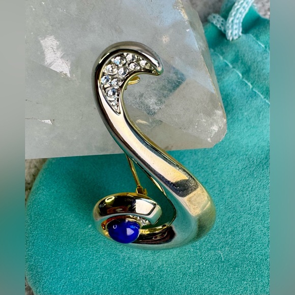 Silver & Gold Tone Blue Swirl Brooch - Picture 4 of 11